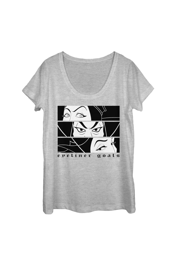 Women's Disney Princesses Wicked Eyeliner Goals Scoop Neck Athletic Heather X Large