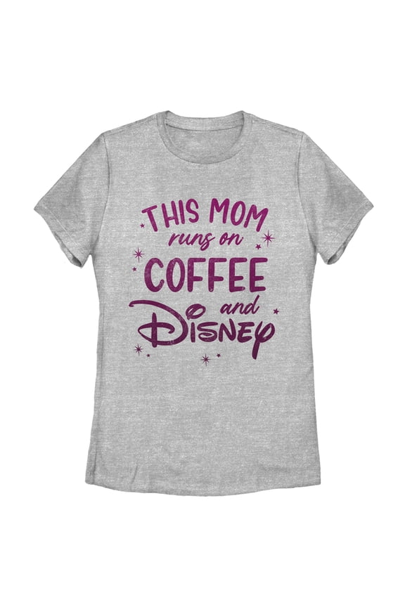 Women's Disney This Mom Runs On Coffee Graphic Tee Athletic Heather 2X Large