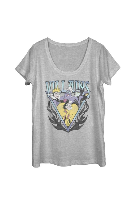 Women's Disney Villains Distressed Flames Logo Scoop Neck Athletic Heather Small