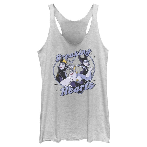 Women's Disney Villains Valentine's Day Breaking Hearts  Racerback Tank Top White Heather Small