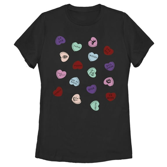 Women's Disney Villains Valentine's Day Candy Hearts Graphic Tee Black Medium