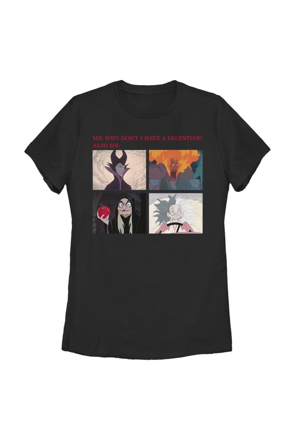 Women's Disney Villains Valentine's Day Meme EVIL Graphic Tee Black Small