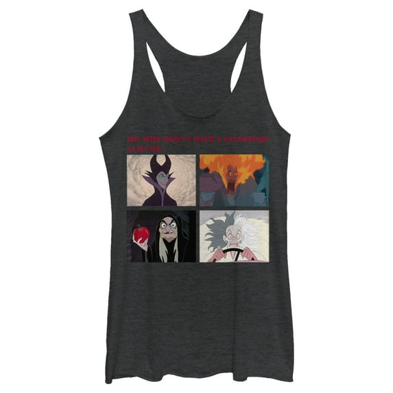 Women's Disney Villains Valentine's Day Meme EVIL Racerback Tank Top Black Heather 2X Large