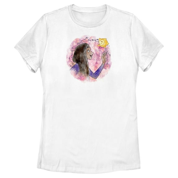 Women's Disney Wish Asha Watercolor Portrait T-Shirt - White - Medium