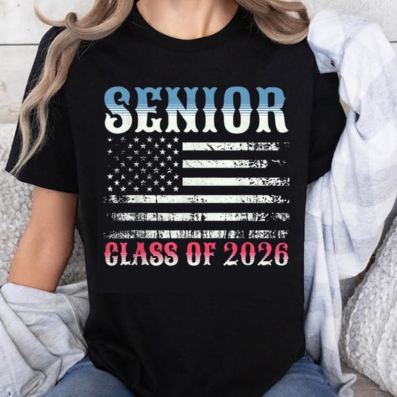 Women's Distressed American Flag Senior Class of 2026 T-Shirt