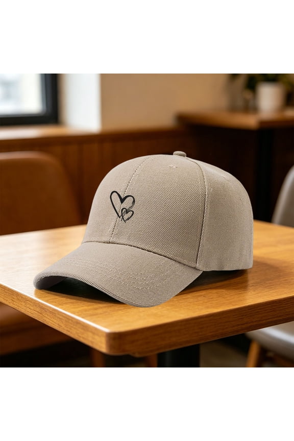 Women's Distressed Baseball Cap with Cute Heart Embroidery,Adjustable Washed Cotton Dad Hat,Lightweight Summer Sun Hat for Outdoor Activities,Hiking,Travel,and Daily Wear Khaki One Size