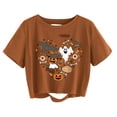 thumbnail image 1 of Women's Distressed Crop Tee Halloween Ghost Pumpkin Fall Matching Top, 1 of 3