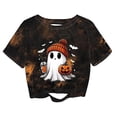 thumbnail image 1 of Women's Distressed Crop Tee Halloween Ghost Pumpkin Fall Matching Top, 1 of 3