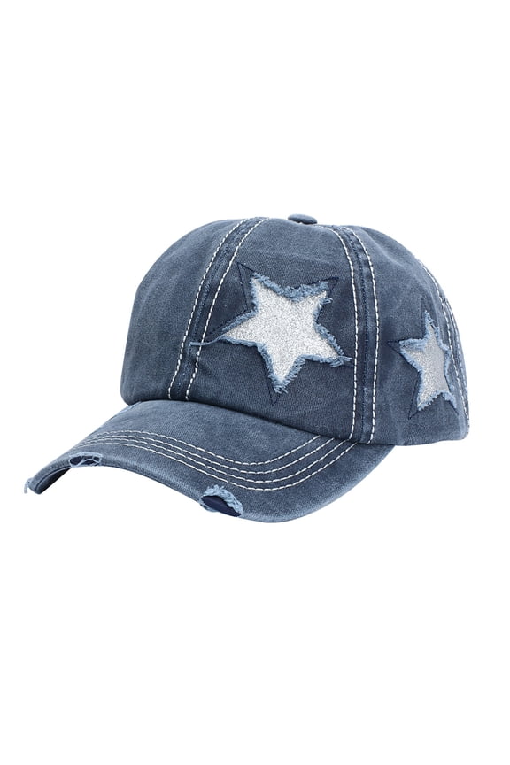Women's Distressed Denim Baseball Cap with Ponytail Hole, Washed Vintage Style Sun Hat for Outdoor Activities, Casual Street Fashion, Adjustable Fit, Breathable and Lightweight Navy