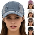 thumbnail image 1 of Women's Distressed Denim Baseball Cap, Washable Cotton Cap, Trendy American Style Dad Hat for Women, Y2K Fashion Casual Daily Wear Outdoor Cap Beige, 1 of 7