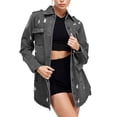 thumbnail image 1 of Women's Distressed Denim Cotton Button Up Long Military Utility Jean Jacket (Black, S), 1 of 4