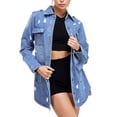 thumbnail image 1 of Women's Distressed Denim Cotton Button Up Long Military Utility Jean Jacket (Light Blue, S), 1 of 4