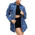 thumbnail image 1 of Women's Distressed Denim Cotton Button Up Long Military Utility Jean Jacket (Medium Blue, M), 1 of 4