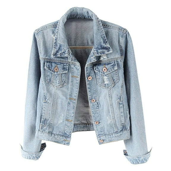 Women's Distressed Denim Jacket Long Sleeve Casual Jean Coat Style Lightweight Comfortable Outerwear