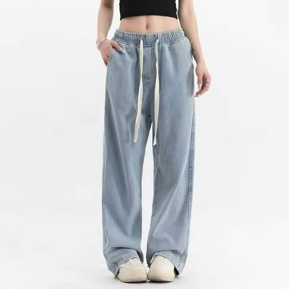 Women's Distressed Denim Jeans High Waisted Straight Leg Casual Pull On Trousers Comfortable Stretch Everyday Wear Jean Leggings for Women Petite Woman Pants Size 14 Womens Tall Pants on Pants Women
