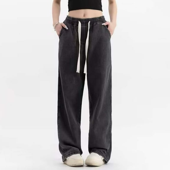 Women's Distressed Denim Jeans High Waisted Straight Leg Casual Pull On Trousers Comfortable Stretch Everyday Wear Jean Leggings for Women Petite Woman Pants Size 14 Womens Tall Pants on Pants Women