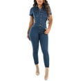 thumbnail image 1 of Women's Distressed Denim Jumpsuit - Button Closure, Ripped Fringed Leg, Polyester, Casual/Summer Wear, 1 of 6