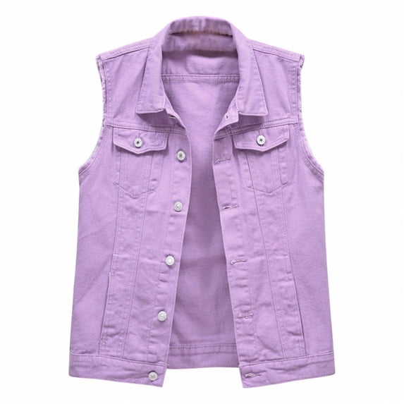 Women's Distressed Denim Vest Sleeveless Lightweight Spring Summer Layer Purple L