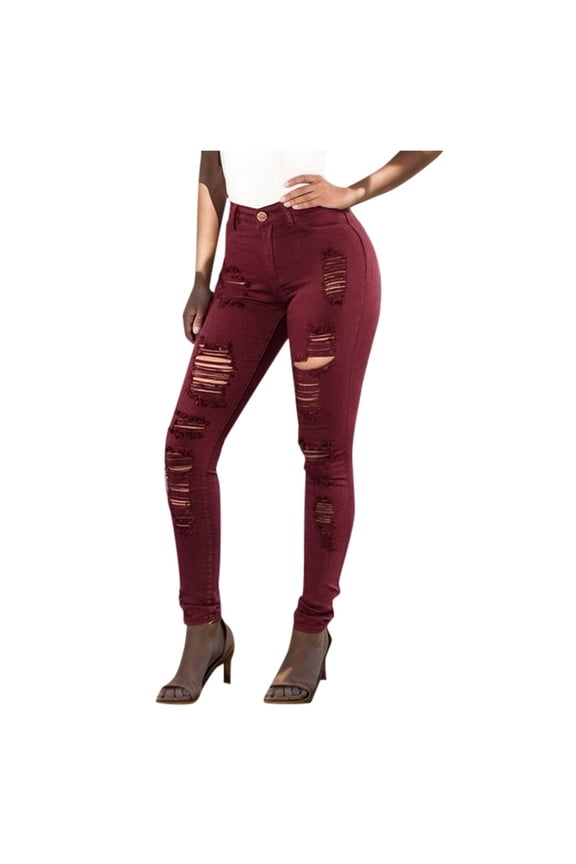 Women's Distressed Jeans High Waisted Ripped Skinny Stretchy Distressed Denim Pants Slim Fit Trousers for Casual Streetwear