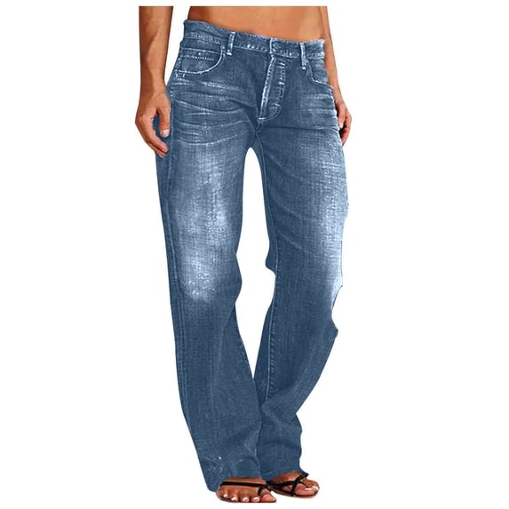 Women's Distressed Jeans Mid Rise Stretchy Straight Leg Denim Pants Classic Vintage Slimming Denim Trousers Pants Loose Casual Street Wear