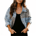 thumbnail image 1 of Women's Distressed Leopard Denim Jacket Long Sleeve Washed Button Down Ripped Jean Coat, 1 of 5