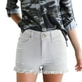 thumbnail image 1 of Women's Distressed Ripped Denim Shorts Cute Stretchy Jeans Casual Plain High Waisted Hem Jeans Summer Hot Shorts(XL，White）, 1 of 5