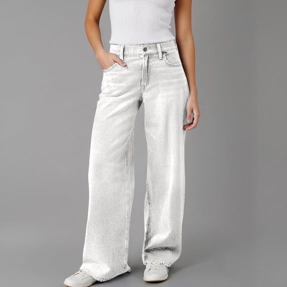 Women's Distressed Wide Leg Denim Pants with Comfortable High Waist, Retro Flared Design Trousers for Casual Streetwear Bottom and Vintage Style