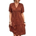 thumbnail image 1 of Women's Ditsy Floral Empire Waist Plunge Short Sleeve Dress Peplum Neckline Surplice Style 95% polyester 5% spandex, 1 of 8