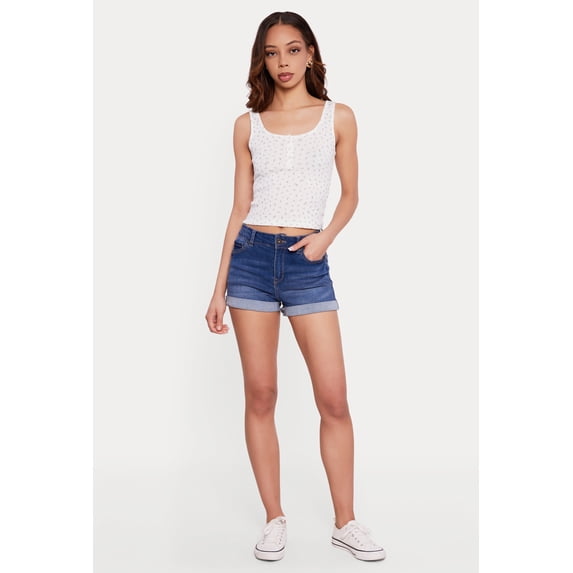 Women's Ditsy Floral Print Henley Tank Top