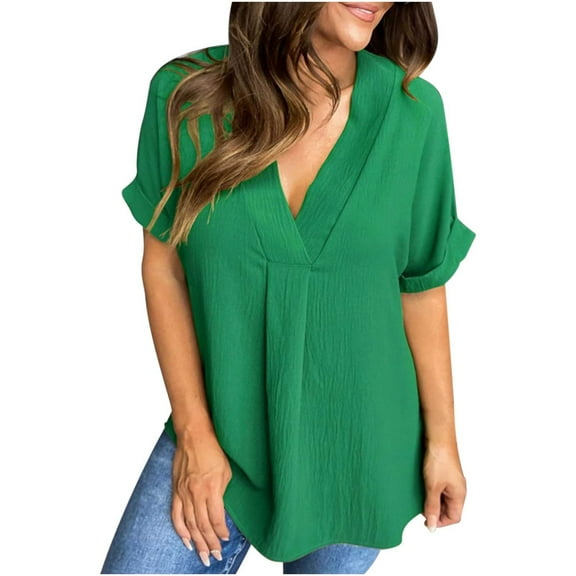 Women's Do-It-All V-Neck Short Sleeve Summer Tee Solid Color Casual Comfortable Top Versatile for Work from Home or Out