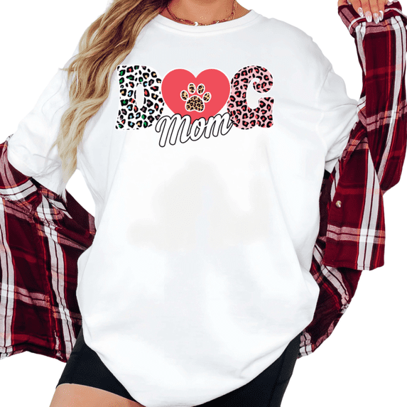Women's Dog Mom Colorful Leopard Heart Paw Print Graphic T Shirt Cute Gift Idea Short Sleeve Round Neck Top White S-5XL