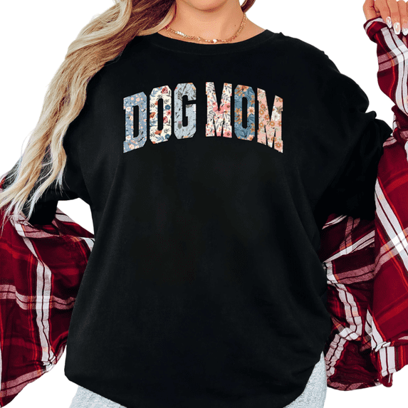Women's Dog Mom Floral Print Graphic Breathable T Shirt Cute Dog Lover Gift Idea Short Sleeve Round Neck Top Black S-5XL