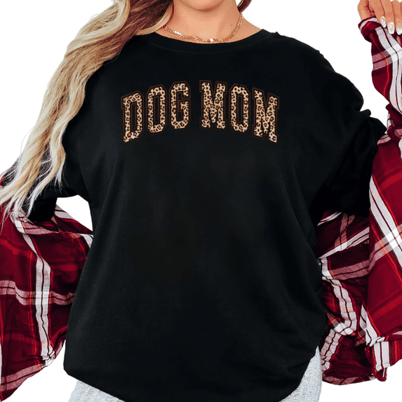 Women's Dog Mom Leopard Print Graphic Breathable T Shirt Cute Dog Lover Gift Short Sleeve Round Neck Top Black S-5XL