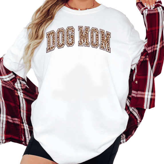 Women's Dog Mom Leopard Print Graphic Breathable T Shirt Cute Dog Lover Gift Short Sleeve Round Neck Top White S-5XL