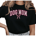 thumbnail image 1 of Women's Dog Mom Pink Glitter Bow Varsity Graphic T Shirt Cute Dog Lover Gift Idea Short Sleeve Round Neck Top Black S-5XL, 1 of 5