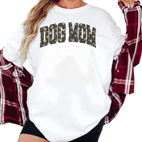 Women's Dog Mom Vintage Floral Varsity Graphic Casual T Shirt Dog Lover Gift Idea Short Sleeve Round Neck Top White S-5XL
