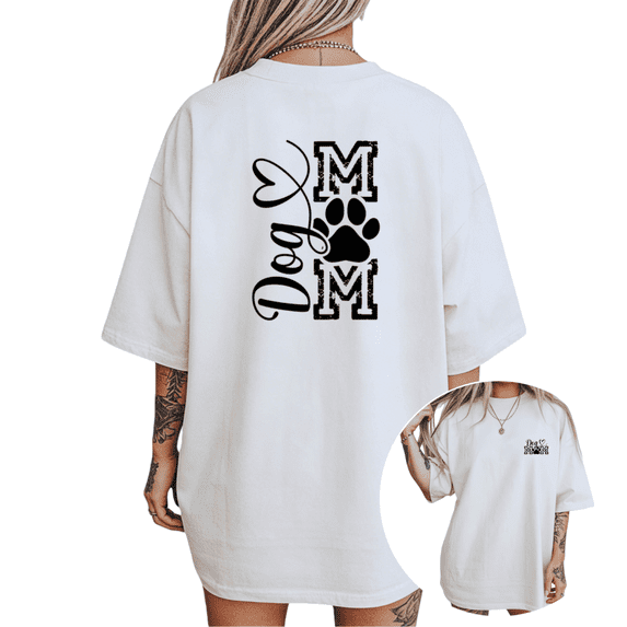 Women's Dog Mom Vintage Varsity Paw Print Back Print Graphic Casual T Shirt Dog Lover Short Sleeve Round Neck Top White S-5XL