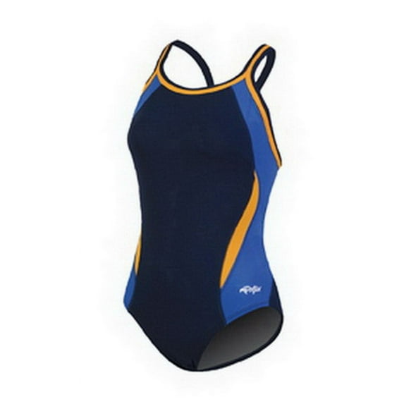 Dolfin Chloroban Block DBX Back Swimsuit Womens Size: 38 Navy/Blue/Gold