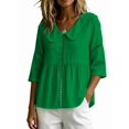 thumbnail image 1 of Women's Doll Collar Eyelet 3/4 Sleeve Peplum Blouse Green L, 1 of 7