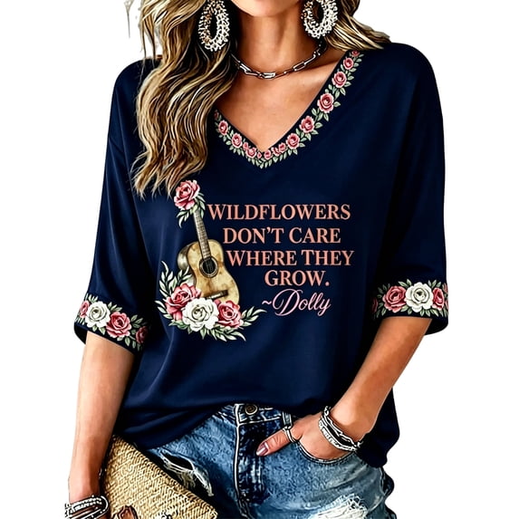 Women's Dolly Doll T-shirt Classic Graphic Tee Graphic Dolly Western T-shirt Short Sleeve V Neck T-shirts for Fans Memorial Gift Apparel,(M)
