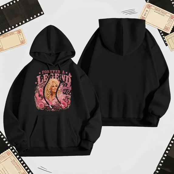 Women's Dolly Hoodies Country Music Legend Graphic Print Hooded Sweatshirt Casual Long Sleeve Hoodie Soft Loose Top Fall Pullover Tops L