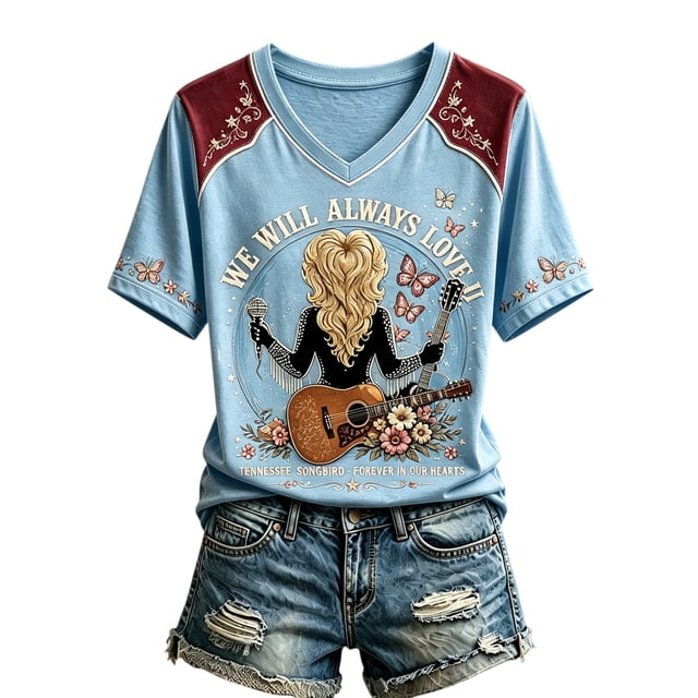 Women's Dolly Memorial T-shirt Graphic Dolly Western T-shirt Short ...