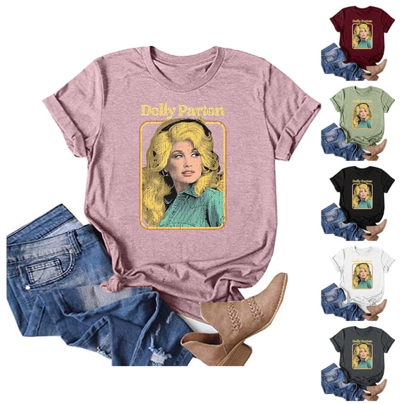 Women's Dolly Shirts Country Music Legend T-Shirt Crewneck Short Sleeve Shirt Vintage Graphic Tee Loose Fit T-Shirt Fall Fashion Tops L