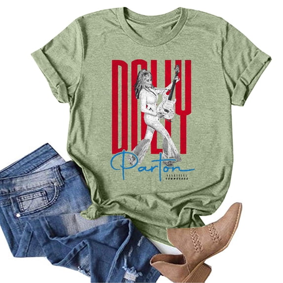 Women's Dolly Shirts Dolly Country Music Legend T‑Shirt, Crewneck Short Sleeve Vintage Retro Graphic Tee Loose Fit Casual Tops for Women Daily Outfit S