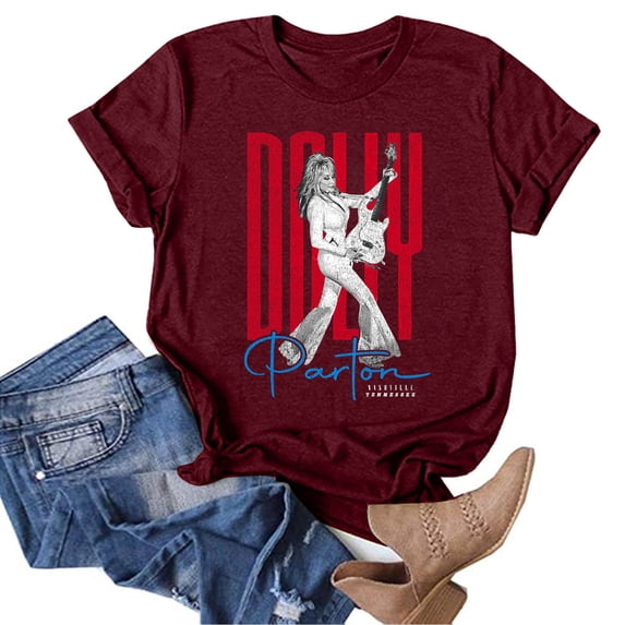 Women's Dolly Shirts Dolly Country Music Legend T‑Shirt, Crewneck Short Sleeve Vintage Retro Graphic Tee Loose Fit Casual Tops for Women Daily Outfit XL