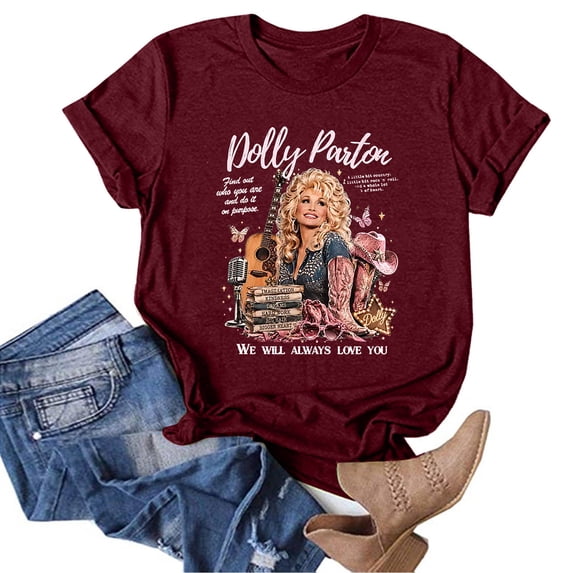 Women's Dolly Shirts Dolly Country Music Legend T‑Shirt, Crewneck Short Sleeve Vintage Retro Graphic Tee Loose Fit Casual Tops for Women Daily Outfit