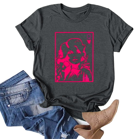 Women's Dolly Shirts Unisex Dolly Country Music Graphic T‑Shirt, Crewneck Short Sleeve Vintage Tee Loose Fit Casual Retro Tops for Women Daily Wear XL