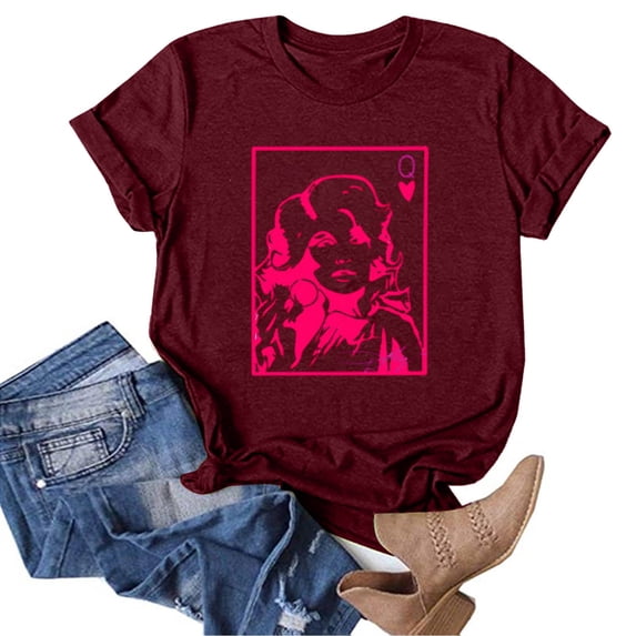 Women's Dolly Shirts Unisex Dolly Country Music Graphic T‑Shirt, Crewneck Short Sleeve Vintage Tee Loose Fit Casual Retro Tops for Women Daily Wear L