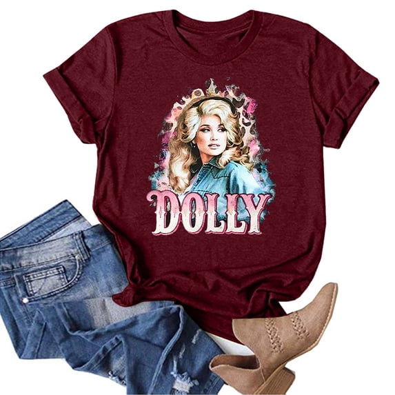 Women's Dolly Shirts Unisex Dolly Country Music Graphic T‑Shirt, Crewneck Short Sleeve Vintage Tee Loose Fit Casual Retro Tops for Women Daily Wear
