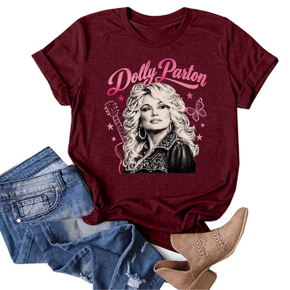 Women's Dolly Shirts Vintage Country Music Dolly Printed Tee, Unisex Crewneck Short Sleeve Loose Fit Retro Graphic Casual T‑Shirt Tops for Women